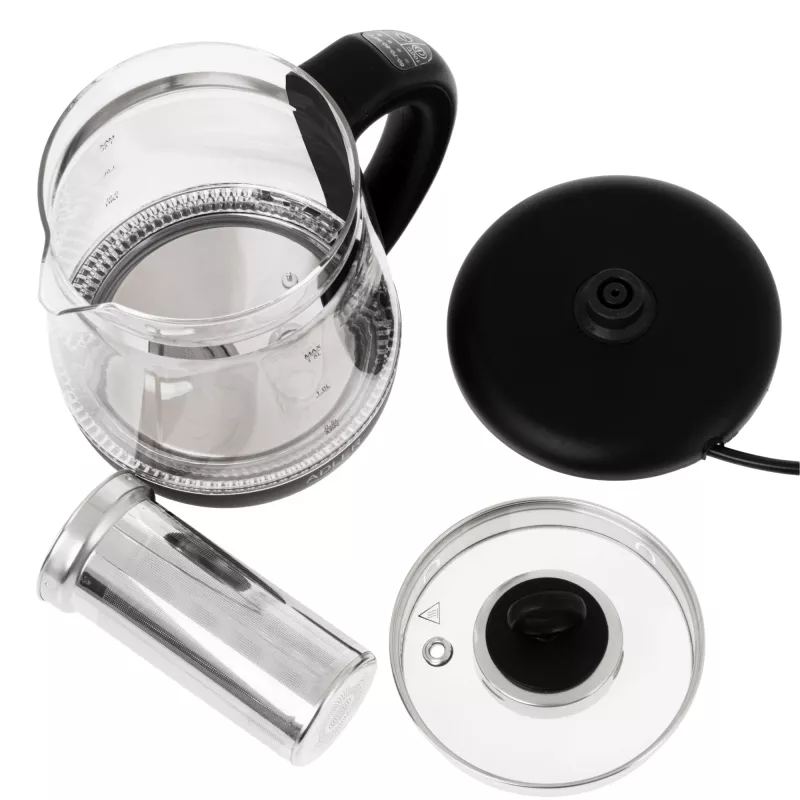 Czajnik Adler AD 1299 | Elektryczny | 2200 W | 1,5 L | Szkło | Obrotowa podstawa 360° | Czarny