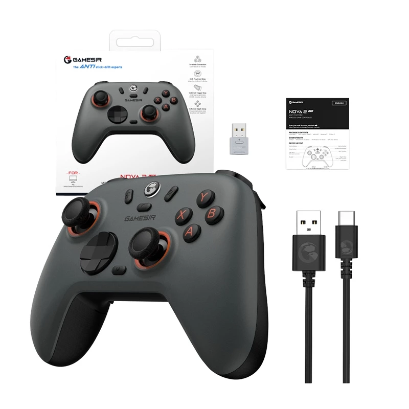 Bezprzewodowy kontroler GameSir Nova 2 Lite Szary — kompatybilny z Bluetooth, kompaktowy kontroler do gier