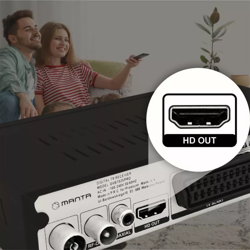 Cyfrowy odbiornik TV MANTA DVBT025PRO DVB-T2 obsługa Full HD nagrywanie USB