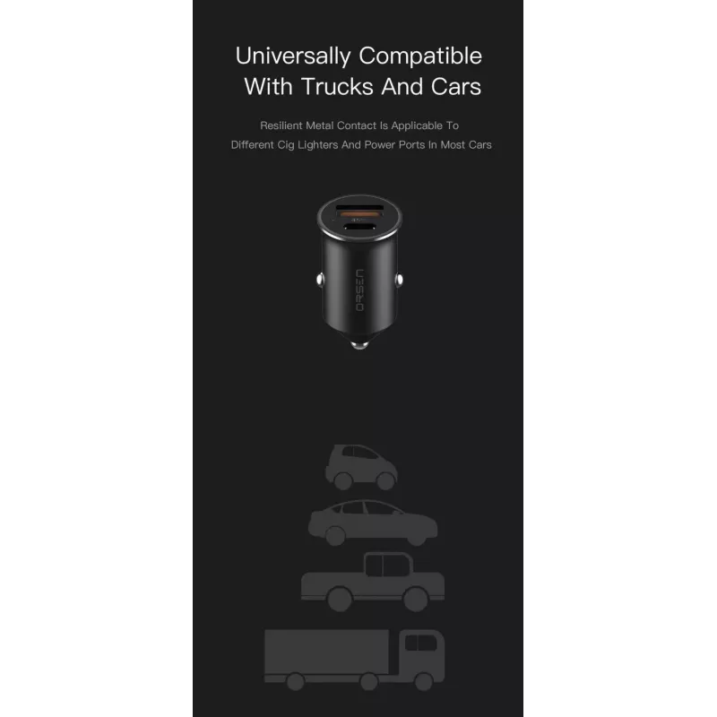 Ładowarka samochodowa Orsen C8 45W — szybkie ładowanie USB-C PD 45W, czarna