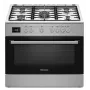 Kuchenka wolnostojąca Ravanson KWGE-K90A Cheff Modern — 90 cm, płyta gazowa 5-palnikowa z palnikiem wok 3000 W, piekarnik elektryczny 110 l, srebrna