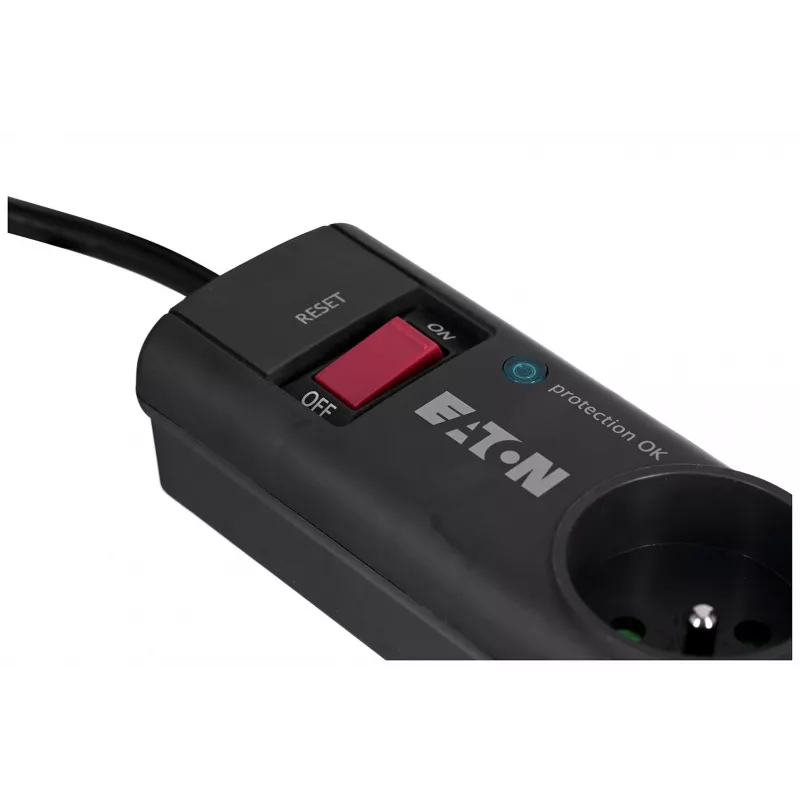 Listwa przeciwprzepięciowa EATON Power Strip 4 FR — 4 gniazda typu E, kabel 1 m, 10 A, 2500 W, wskaźniki LED