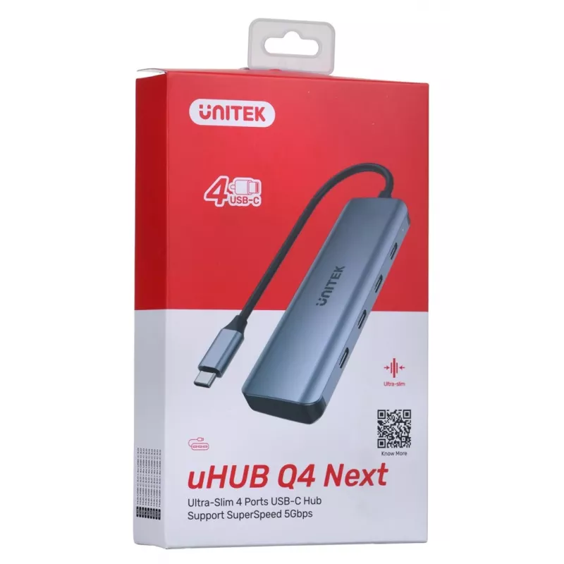UNITEK uHUB Q4 koncentrator USB typu C 5000 Mbit/s szary