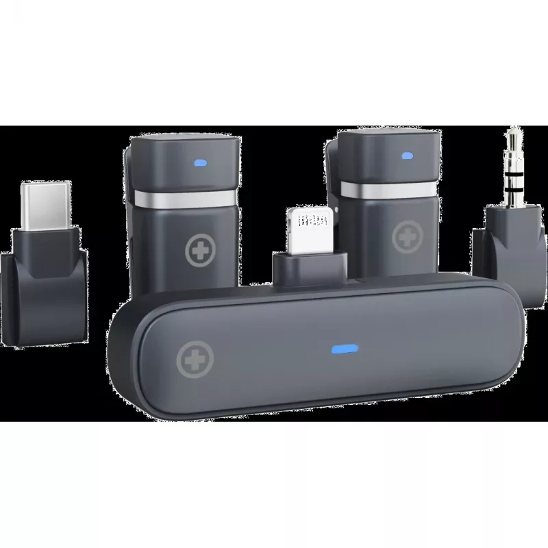 Bezprzewodowy zestaw mikrofonowy Plusonic PS-TDS9 ze złączami USB-C, Lightning i 3,5 mm