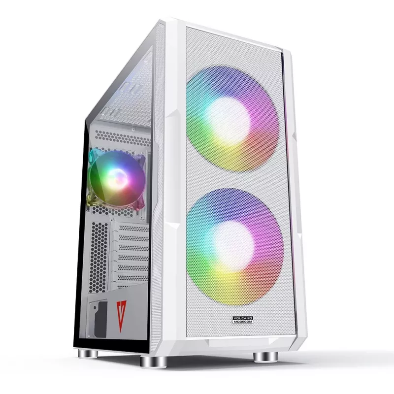 Obudowa PC MODECOM AMIRANI ARGB Midi Tower Biała — ATX/ITX, 35 cm GPU, 16.5 cm cooler CPU, 2x200 mm wentylatory