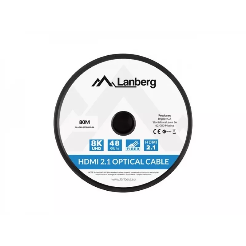KABEL HDMI M/M V2.1 80M 8K CZARNY OPTYCZNY AOC LANBERG