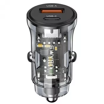 Ładowarka samochodowa usams CC164CC01 30W z 1×USB-A i 1×USB-C do szybkiego ładowania