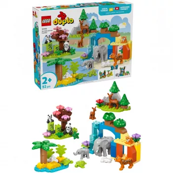 Zestaw LEGO DUPLO Town Rodziny Dzikich Zwierząt 3-w-1 10446 — 92 elementy, wiek 2+, 200×220×340 mm