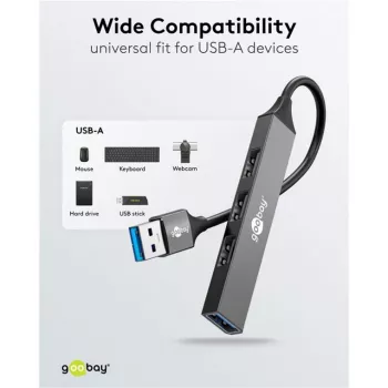 Goobay USB Hub 74456 Type-A 5000 Mbit/s Jasnoszary
