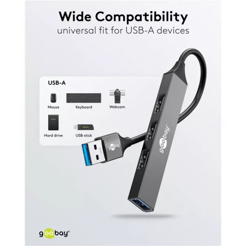 Goobay USB Hub 74456 Type-A 5000 Mbit/s Jasnoszary