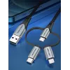 Kabel Vention USB 2.0 A męski do 3-w-1 Micro-B&USB-C&Lightning męski 1M szary stop aluminium typ