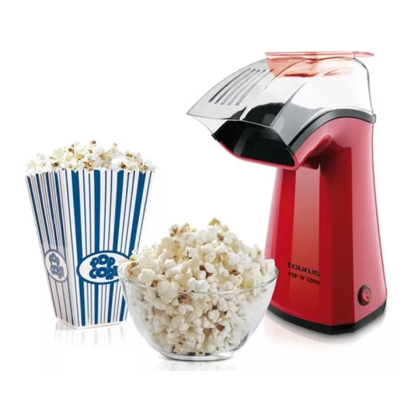 Maszyna do popcornu Taurus 968375000 S7600343 — 1100 W, przezroczysta pokrywa, 3 min przygotowania