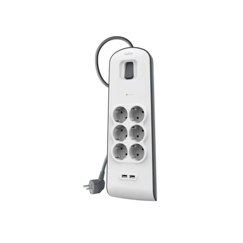Listwa zasilająca Belkin BSV604VF2M-V2 — 6 gniazd, 2× USB-A, kabel 2 m