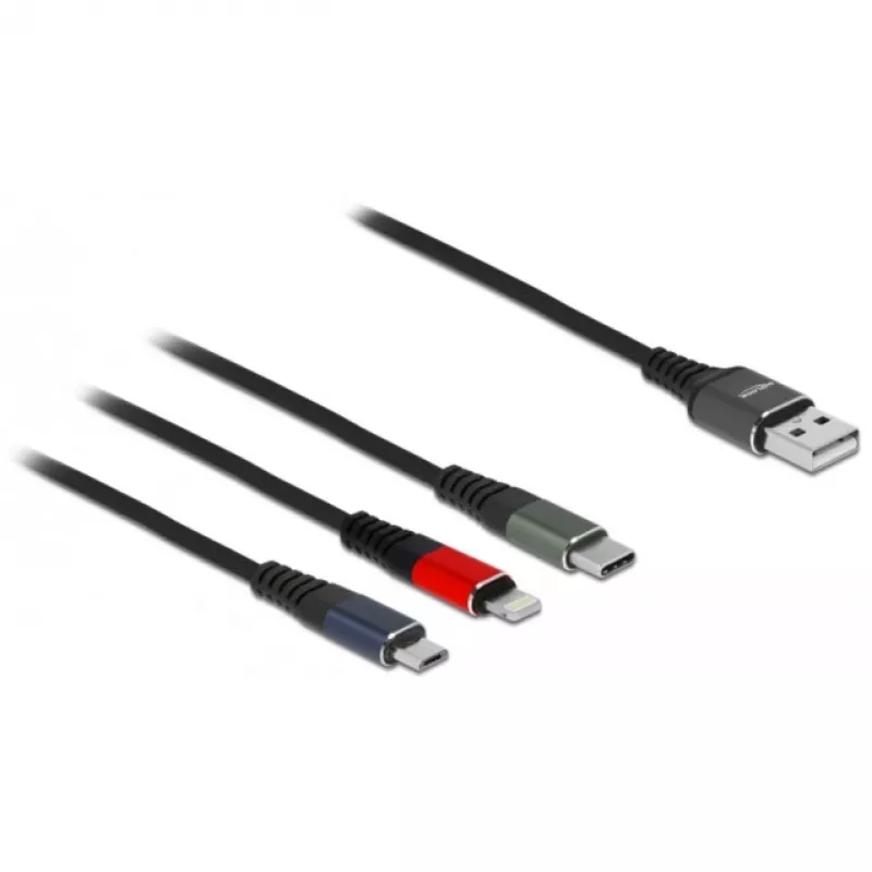Kabel ładujący USB DeLOCK 3 w 1 Type-A do Lightning Micro USB USB Type-C 30 cm