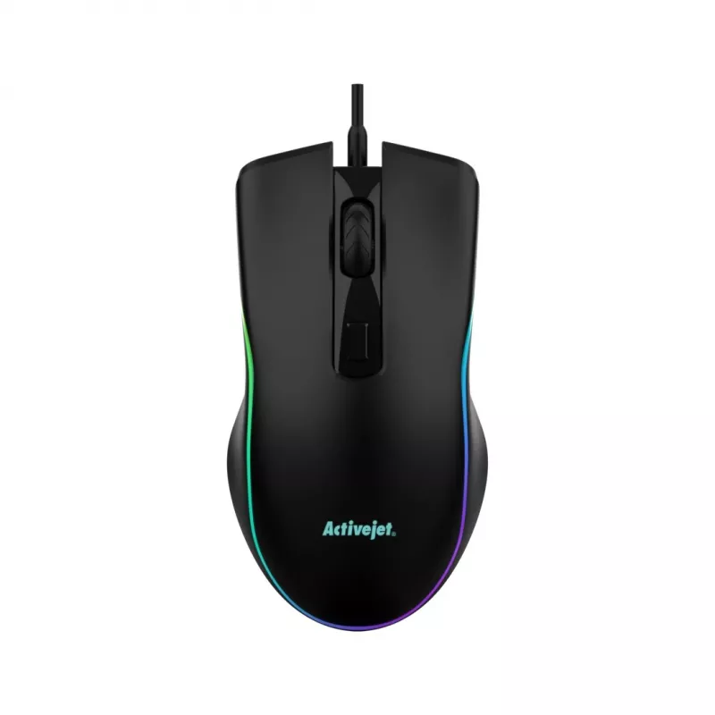 Przewodowa podgrzewana mysz gamingowa ActiveJet AMY-W390 — symetryczna, optyczna 2000 DPI, USB typu A, 4 przyciski, czarna