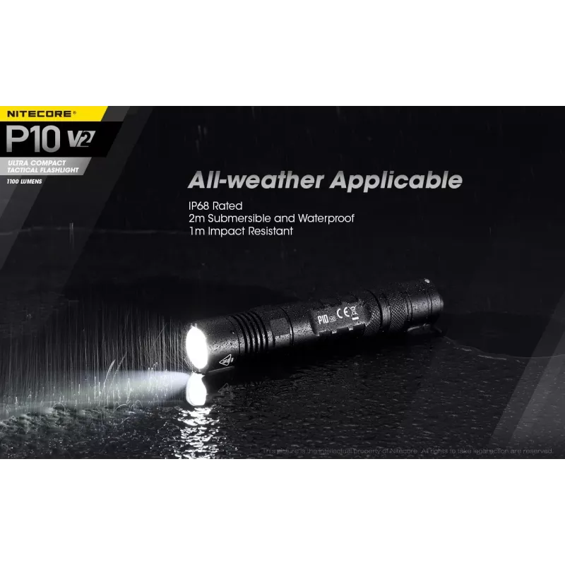 Latarka taktyczna Nitecore P10 V2 — 1000 lm, wodoszczelność IP68, odporność na wstrząsy, 95 g, kompatybilna z akumulatorami 18650/CR123