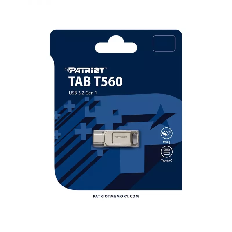 Pamięć USB flash PATRIOT PS64GT560DS5D 64 GB USB 3.2 (USB-A i USB-C), obudowa obrotowa ze stopu cynku, srebrna