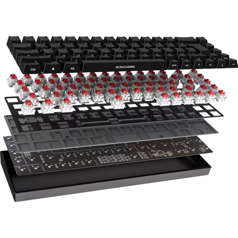 Deltaco GAM-100-DE - 65% - USB + Bluetooth - przełącznik mechaniczny - QWERTZ - RGB-LED - Czarny