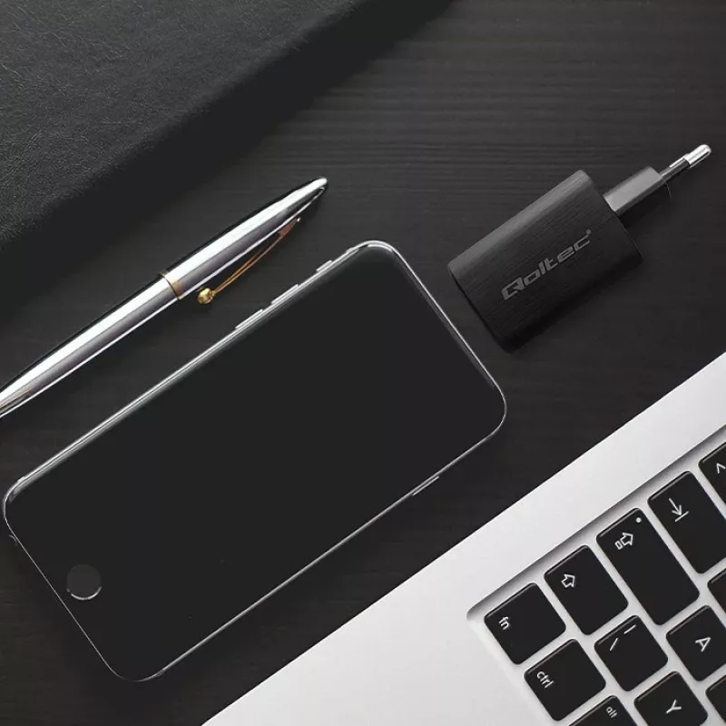 Qoltec 50766 Ładowarka do urządzeń mobilnych Laptop, Przenośna konsola do gier, Power bank, Smartfon, Smartwatch, Tablet Czarny AC Szybkie ładowanie Wewnętrzna