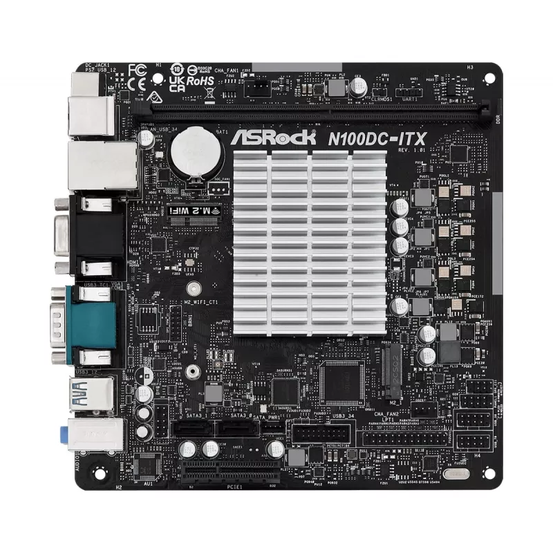 ASRock N100DC-ITX - Intel Quad-Core Processor N100 (do 3,4 GHz) DDR4- 2 SATA3, obsługa Intel Turbo Boost Technology, Mini ITX (280) płyta główna