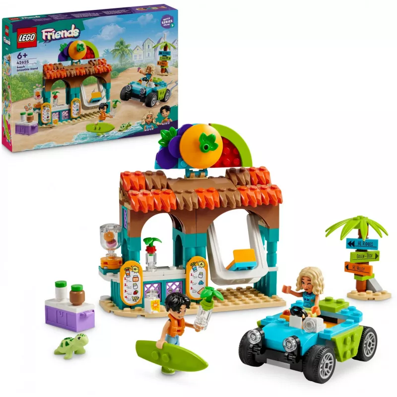 LEGO Friends Stoisko z koktajlami na plaży Zestaw do zabawy w jedzenie dla dzieci Prezent dla dziewczynek i chłopców od 6 lat z 2 minilaleczkami figurką żółwia i