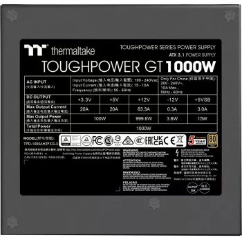 Zasilacz Thermaltake Toughpower GT 1000W 24-pin ATX czarny