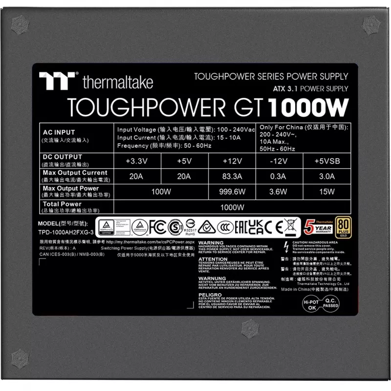 Zasilacz Thermaltake Toughpower GT 1000W 24-pin ATX czarny