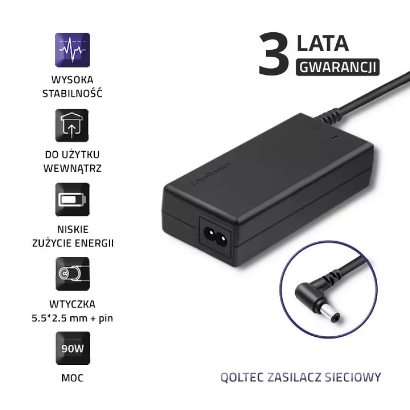 Qoltec 50090.90W zasilacz/przetwornica Wewnętrzny Czarny