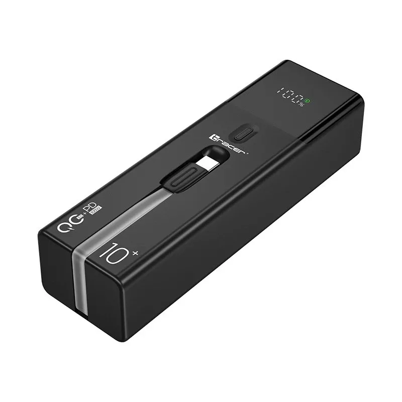 Przenośny powerbank TRACER Quant 10000 mAh Li-Ion, PD i QC3.0, 3 porty (2×USB-C, 1×USB-A), 100W, czarny