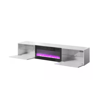 Szafka RTV Cama Meble SLIDE 200K z kominkiem elektrycznym 200x40x37 cm biały połysk