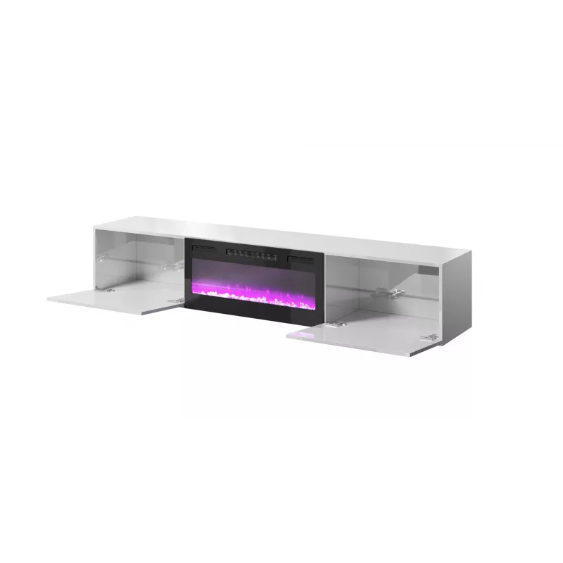 Szafka RTV Cama Meble SLIDE 200K z kominkiem elektrycznym 200x40x37 cm biały połysk