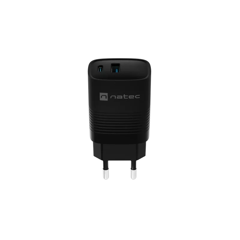 Przewodowa ładowarka do urządzeń mobilnych NATEC NUC-2141, 30W, USB-C PD 3.0 + USB-A QC 3.0, 110–240V, czarna
