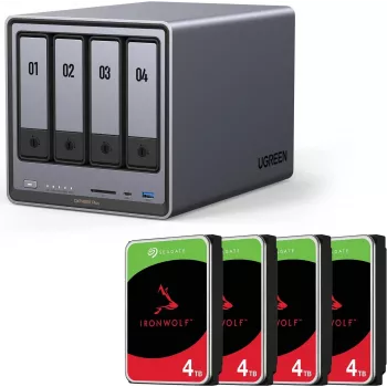 Obudowa NAS UGREEN DXP4800 Plus z 16 TB (4×4 TB) dysków SATA, 4-zatokowa, gotowa do RAID