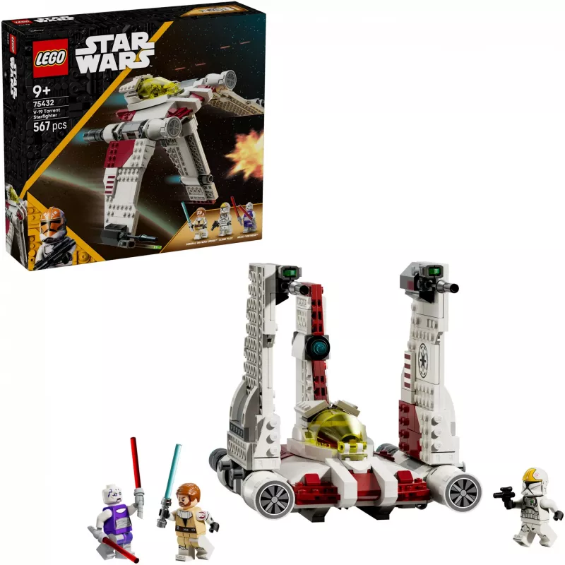 LEGO Star Wars V-19 Torrent Fighter 75432 zestaw konstrukcyjny — 567 sztuk, 3 minifigurki, model do ekspozycji i zabawy