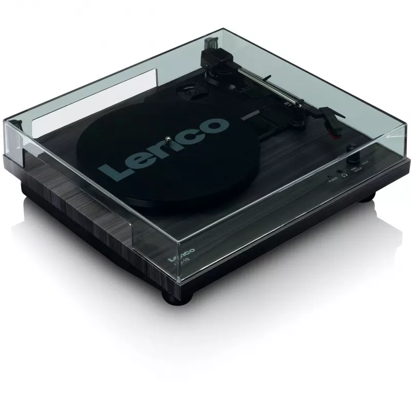 Gramofon audio z napędem paskowym Lenco LS-10 Czarny z wbudowanymi głośnikami, 33/45 obr./min, wyjście RCA, gniazdo słuchawkowe