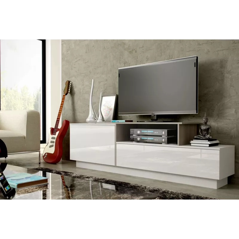 Cama szafka TV SIGMA 3 180 biały/biały połysk + dąb dąb sonoma