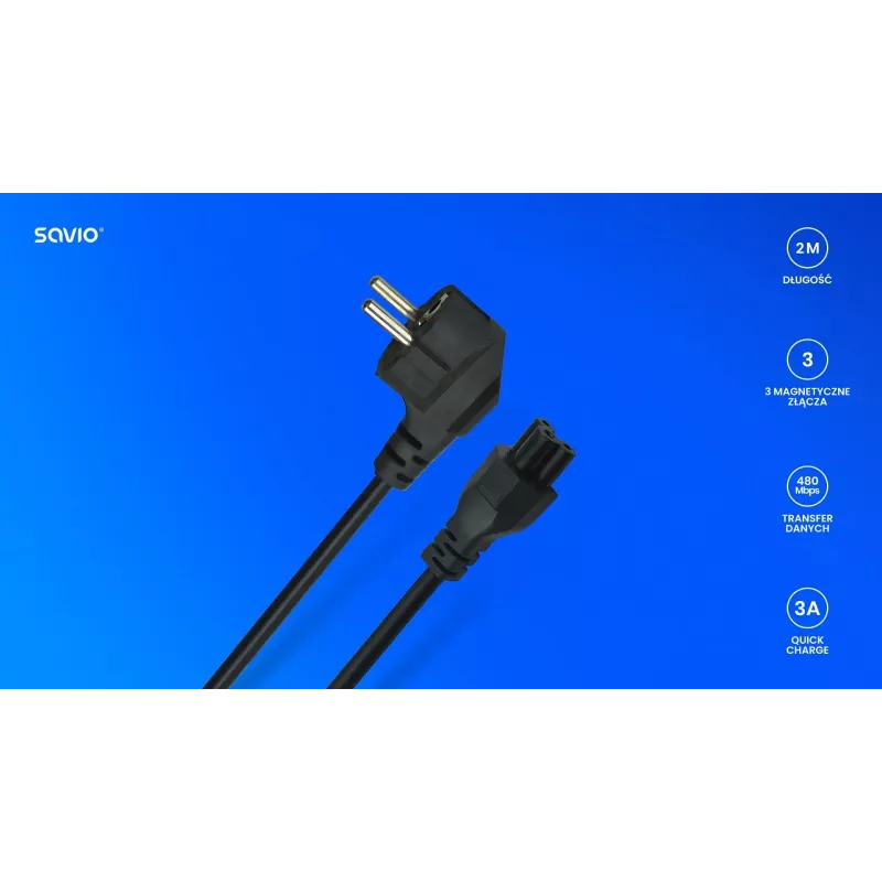 Kabel zasilający Savio Strom IEC 60320 C5 CEE 7/7 3 m czarny złącze C5 wtyczka typu C
