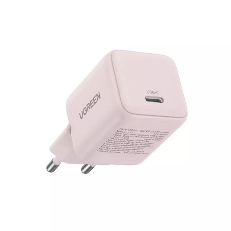Zasilacz sieciowy UGREEN X512 20W USB-C PD szybkie ładowanie, różowy, wejście 100–240 V, 1× USB-C