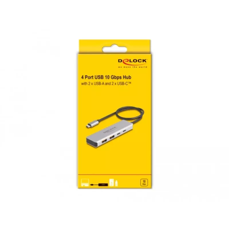 DeLOCK USB Hub USB Type-C 10 Gb/s 2x Type-A 2x Type-C kabel 35 cm