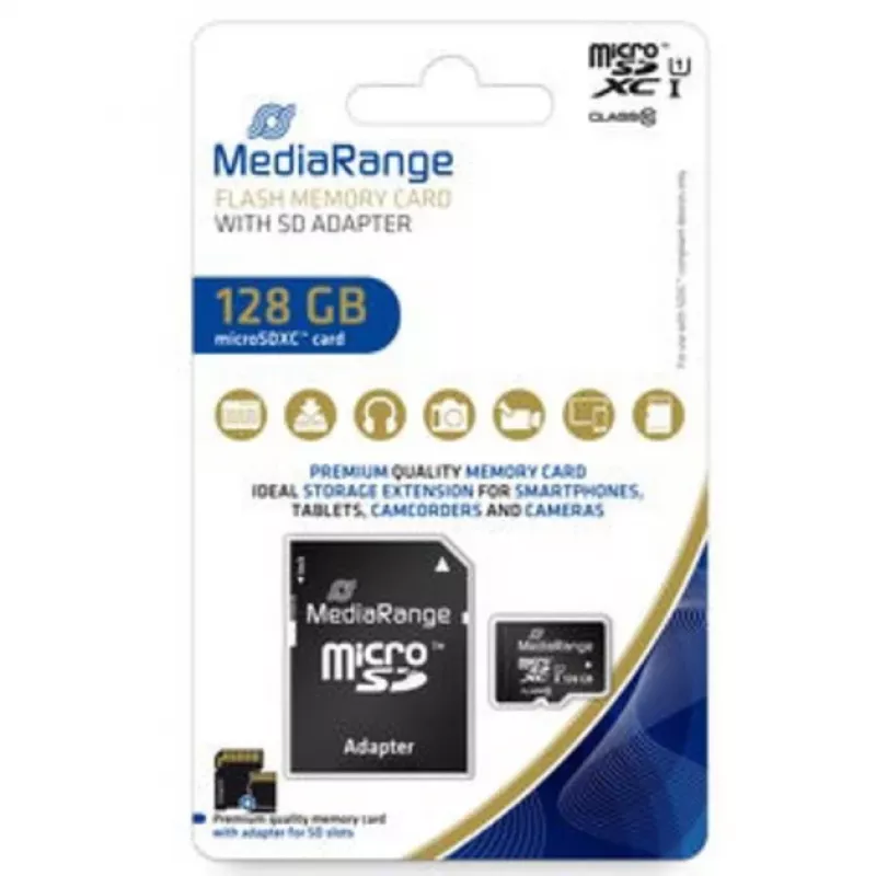 MediaRange MR945 - Karta pamięci Flash (z adapterem microSDXC na SD) - 128 GB - UHS-I / Class10 - microSDXC - Czarny (MR945)