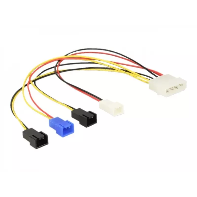 DeLOCK Molex 4 pin > 4 x 2 pin fan (12 V / 7 V / 5 V) - Netzkabel für Lüfter - interne Stromversorgung, 4-polig (M) bis Molex, 2-polig - 20 cm