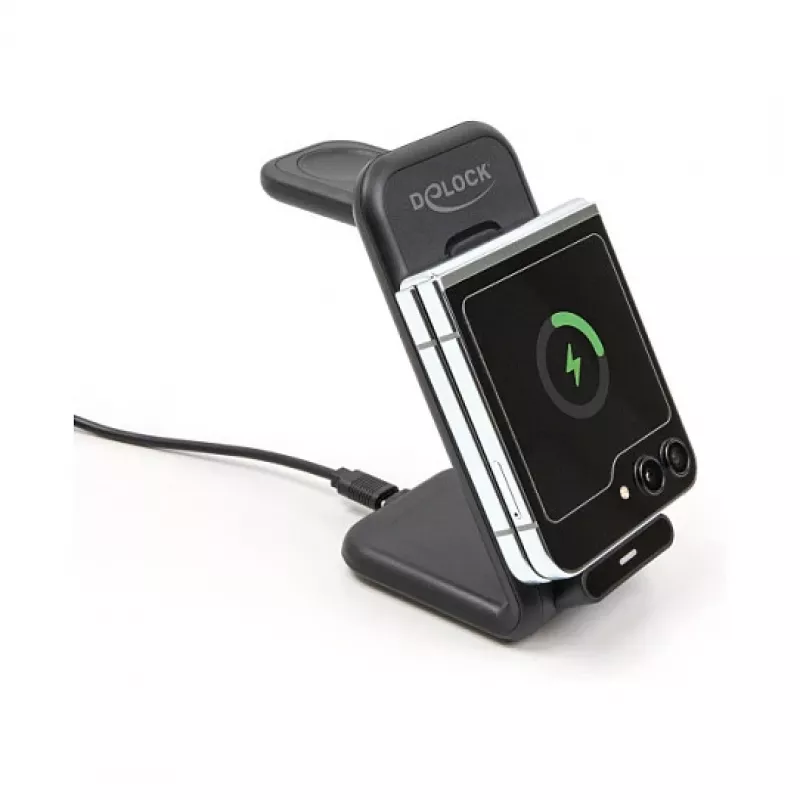 DELOCK 66941 Ładowarka bezprzewodowa 3-w-1 do smartfona, smartwatcha i słuchawek USB Type-C 15 W wewnętrzna czarna