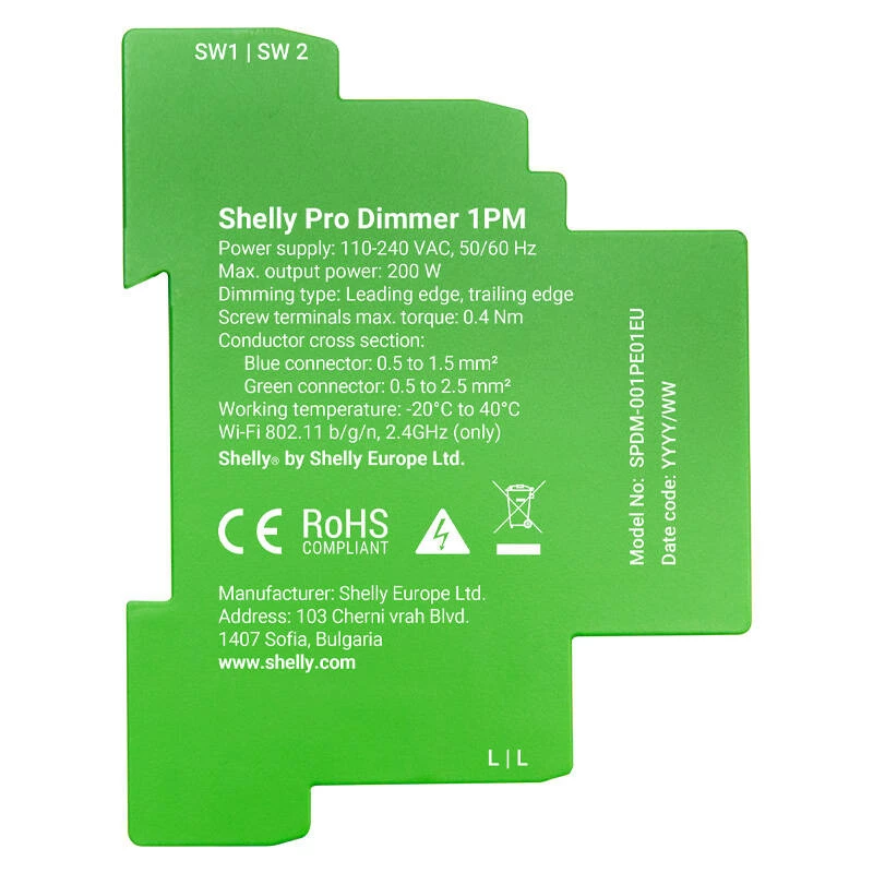 Shelly Pro Dimmer 1 Inteligentny przełącznik na szynę DIN, 1-kanałowy