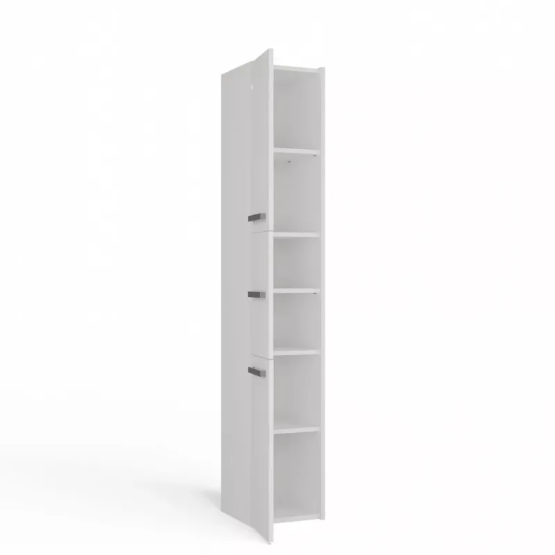 Szafka łazienkowa stojąca top e shop S33 BIEL — wolnostojąca, biała, 6 półek, 300×300×1700 mm