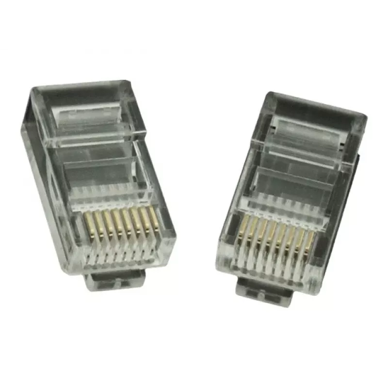 Wtyk modularny 8P8C do kabla LAN litego CAT5, UTP, 10 szt. w opakowaniu | Wtyk modularny 8P8C RJ45, pozłacany 30u”, 3-zębne styki wewnętrzne do kabli litych LAN