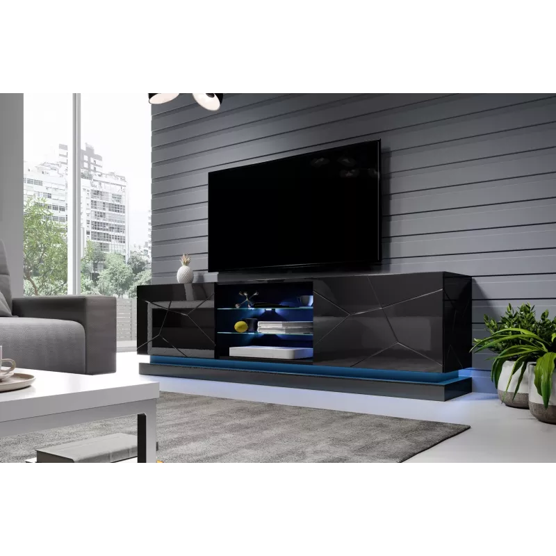 Cama szafka TV QIU 200 MDF czarny połysk/czarny połysk