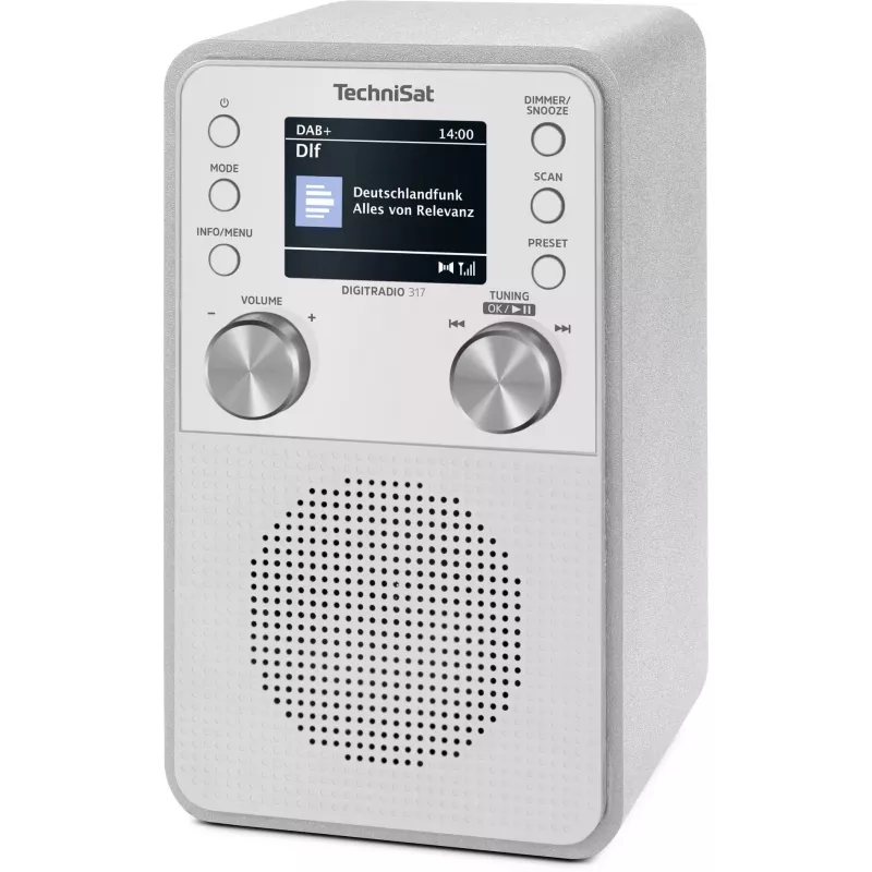 Radio cyfrowe TECHNISAT DigitRadio 317 biały — odbiór FM i DAB+, kompaktowa konstrukcja stołowa
