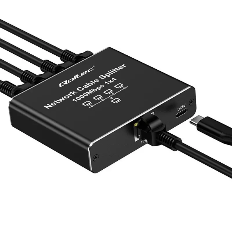 Ethernet mini switch QOLTEC 52293 1x4 RJ45, 1-wejście 4-wyjścia niezarządzalny rozdzielacz sieciowy