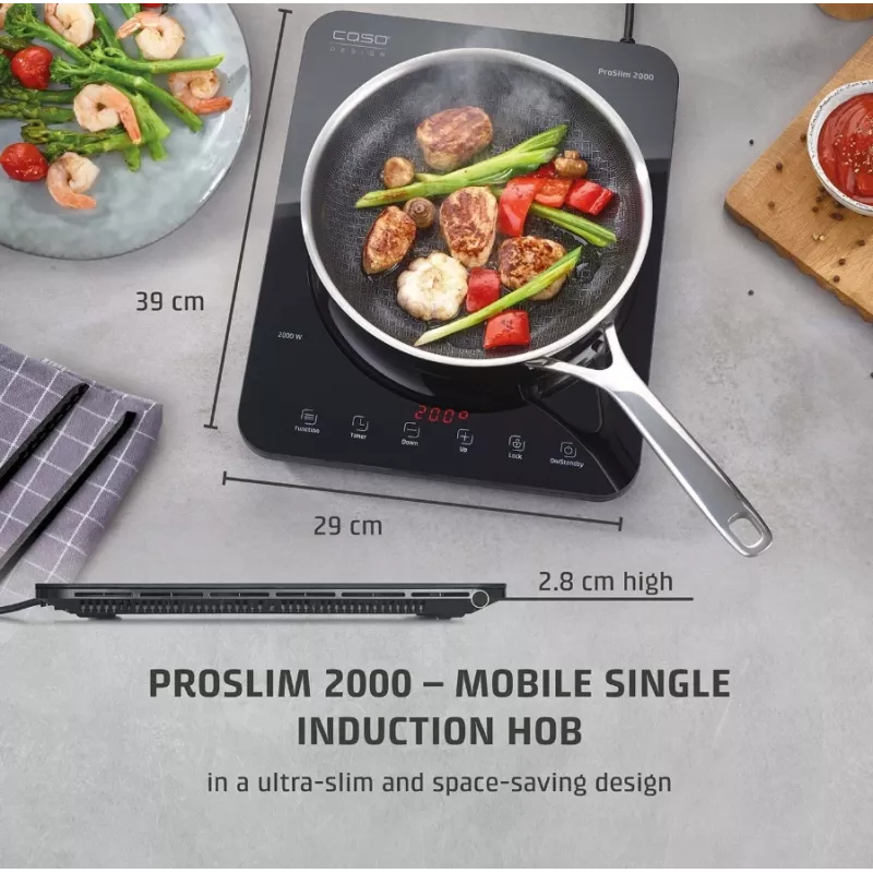 Caso ProSlim 2000 2236 Mobilna pojedyncza płyta indukcyjna, Szkło, Dotykowy sensor, Czarny