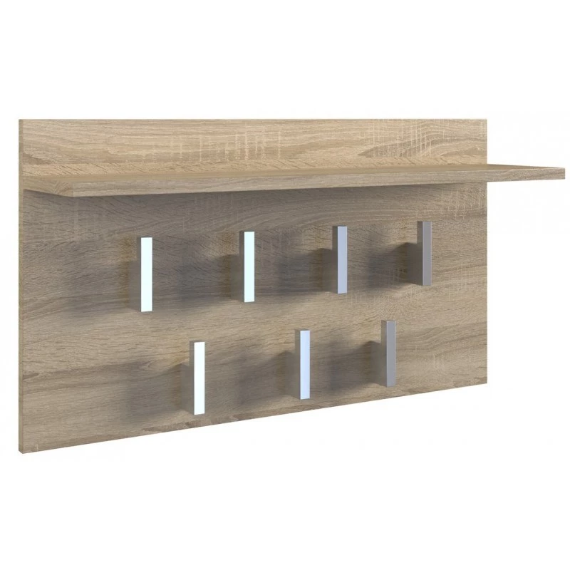 Wieszak ścienny Top e shop WIESZAK 2F SONOMA — płyta wiórowa, wykończenie dąb, 7 haczyków, 700×200×400 mm